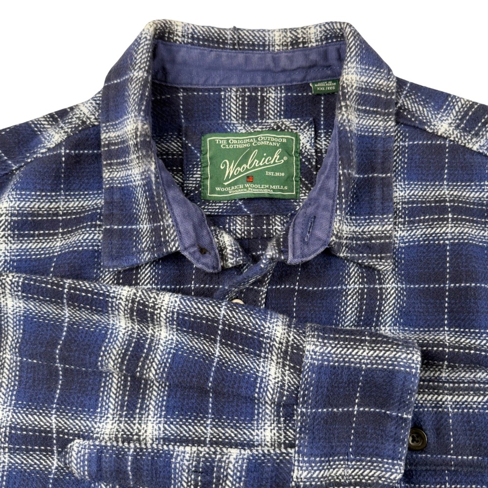 Woolrich Mens XXL Blue Plaid Flannel Long Sleeve Button Down Shirt Jacket
